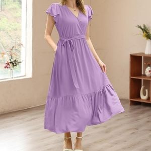 YESNO Casual Wrap V Neck Dress